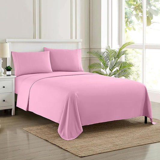 King Size Sheets - Breathable Luxury Bed Sheets with Full Elastic & Secure Corner Straps Built In - 1800 Supreme Collection Extra Soft Deep Pocket Bedding Set, Sheet Set, King, Pink