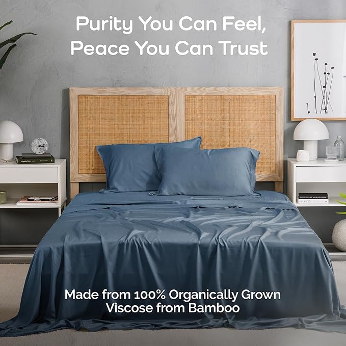 Viscose Bamboo Sheets - Cal King Sheet Set 4PC - Cooling Sheets for Hot Sleepers with Moisture Wicking Technology - Silky Soft 18 Inch Deep Pocket - Storm 72"x84"