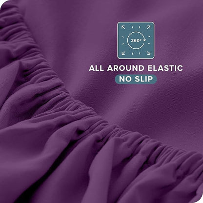 Bare Home Full Sheet Set - Luxury 1800 Ultra-Soft Microfiber - Double Brushed - Deep Pockets - Easy Fit - 4 Piece Set - Bedding Sheets & Pillowcases (Full, Plum)