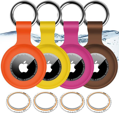 1|2|4Pack for Apple AirTag Holder with Keychain for Air Tag 2nd/1st Gen | Waterproof Air Tag Cover GPS Tracker Anti-Scratch Silicone Air-Tag Case for Pets,Luggage-Yellow+Brown+Orange+Rosered