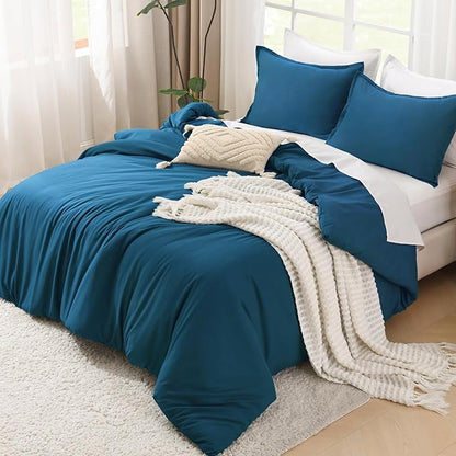 Litanika Comforters Teal Oversized King Size, 3 Pieces Lightweight Solid Bedding Set & Collections, All Season Fluffy Bed Set (120x98In Comforter & 2 Pillowcases)