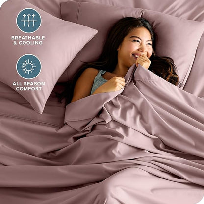 Bare Home Split Head Flex King Sheet Set - 1800 Ultra-Soft Microfiber Bed Sheets - Double Brushed - Deep Pockets - Easy Fit - 4 Piece Set - Bedding Sheets & Pillowcases (Mauve)