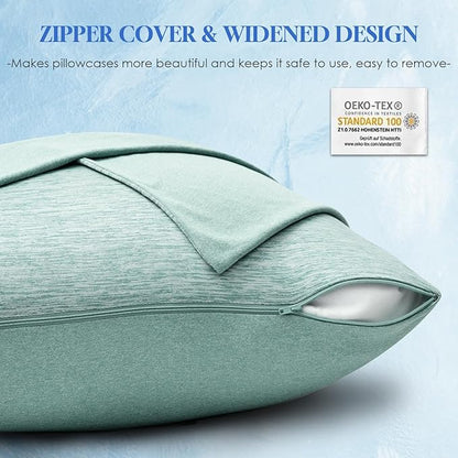 CHOSHOME Cooling Pillow Cases Zipper Pillow Covers Q-Max > 0.45 Zippered Pillowcases for Hot Sleepers, Soft, Breathable, Skin-Friendly, 2 Pack (Queen, 20"x30", Green)