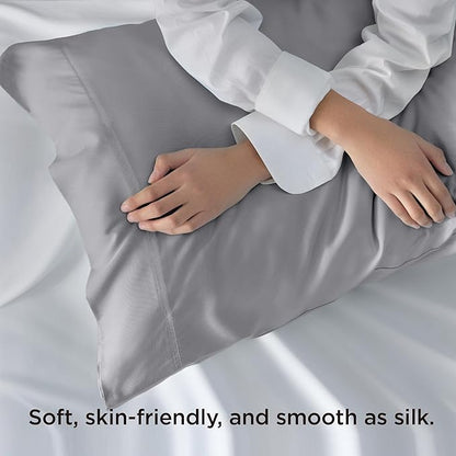 Bedsure King Size Pillow Cases Set of 2, Cooling Pillow Cases King, Rayon Derived from Bamboo Silver Grey Pillowcases, PureWoven Silky Soft Bedding Pillow Cover with Envelope Closure, 20x36 Inches