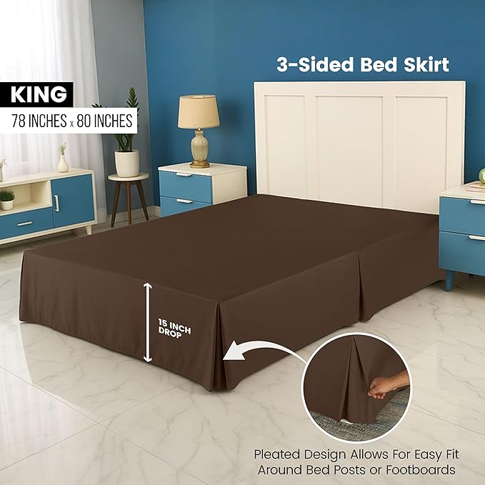 Utopia Bedding King Bed Skirt - Soft Quadruple Pleated Ruffle - Easy Fit with 16 Inch Tailored Drop - Hotel Quality, Shrinkage and Fade Resistant (King, Brown)