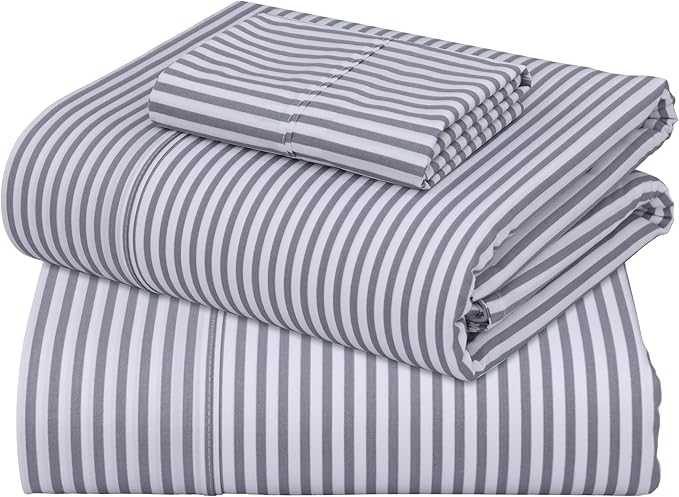 ZOYER 100% Cotton Sheets – Twin XL Size Percale Bedding, Cooling & Breathable, Durable with a Crisp, Soft & Comfortable Feel, 16" Deep Pocket, 3-Piece Set, Grey Stripe