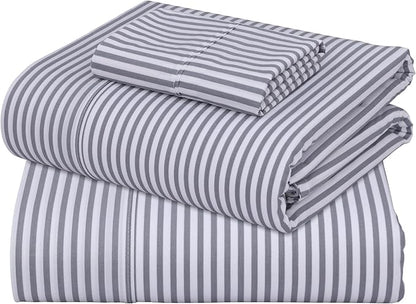 ZOYER 100% Cotton Sheets – Twin Size Percale Bedding, Cooling & Breathable, Durable with a Crisp, Soft & Comfortable Feel, 16" Deep Pocket, 3-Piece Set, Grey Stripe