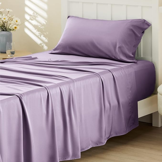 Bedsure Cooling Sheets Twin XL, Rayon Derived from Bamboo, PureWoven, Breathable & Soft Twin XL Sheet Sets, Deep Pocket Up to 16 Inches, Hotel Luxury Silky Dorm Bedding for Hot Sleepers, Lilac