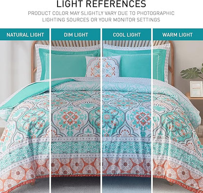 Degrees of Comfort Full Size Comforter Sets with Sheets Floral, Aqua Boho Complete Bedding Set for Teen Girls, Microfiber 8 Piece Bed in a Bag with Side Pockets, Matching Decorative Pillow