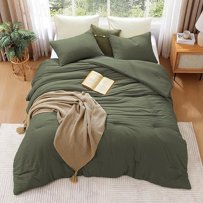 WRENSONGE California King Comforter Set - 3 Pieces Prewashed Olive Green Comforter Soft Lightweight for All Seasons,Down Alternative Comforters Cal King Size with 2 Pillow Shams