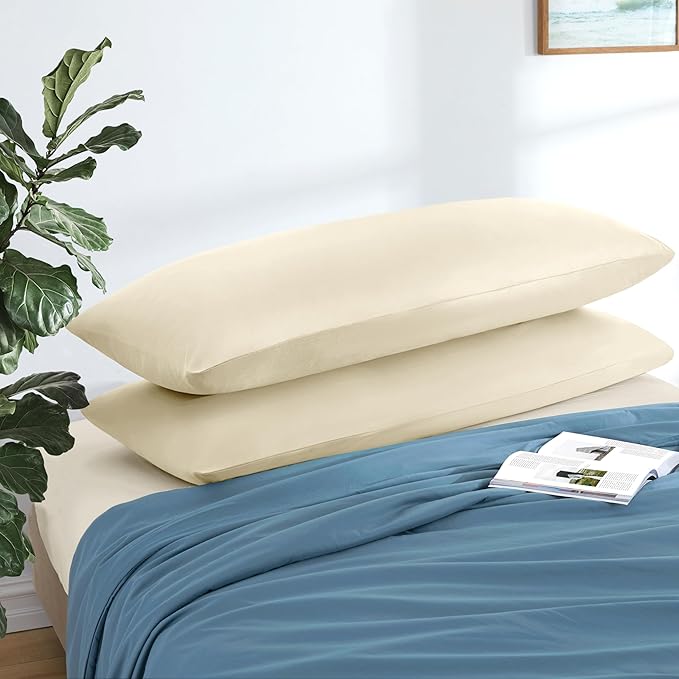 MILVOWOC 2Pcs Brushed Microfiber Body Pillowcases - 20 x 48 Inch, Ivory Cream Pillow Case Set Non Slip Envelope Pillow Cover with Moisture Absorption and Anti-Wrinkle