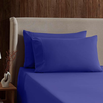 Nestl Microfiber 5-Piece Split King Sheet Set, Royal Blue, Hotel Luxury, Wrinkle Free, Extra Soft Bedding Sheets & Pillowcases