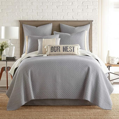 Levtex Home Cross Stitch Reversible Full/Queen Quilt Set (88x92in) and 2 Pillow Shams (26x20in) - Stitch Texture - Grey and White - Cotton Queen Size Quilt Bedding Set - Lightweight Soft Pre-Washed