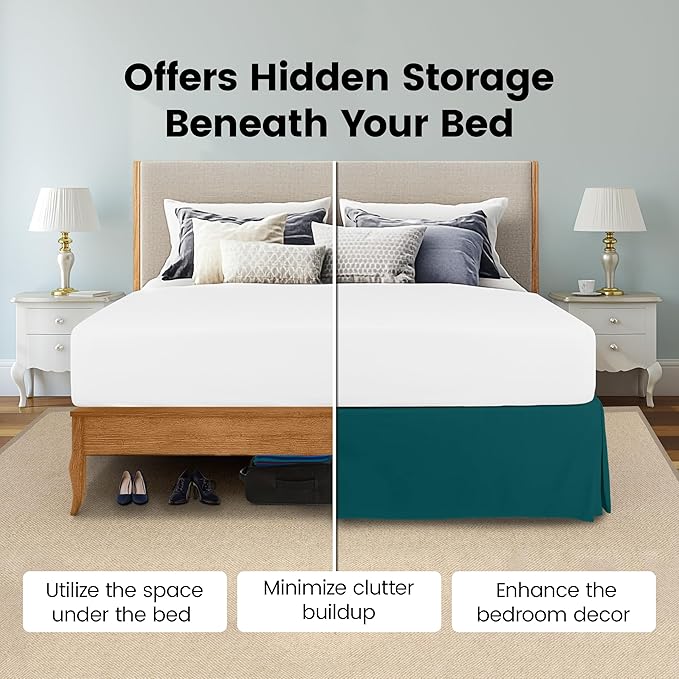 Utopia Bedding Queen Bed Skirt - Soft Quadruple Pleated Ruffle - Easy Fit with 16 Inch Tailored Drop - Hotel Quality, Shrinkage and Fade Resistant (Queen, Teal)