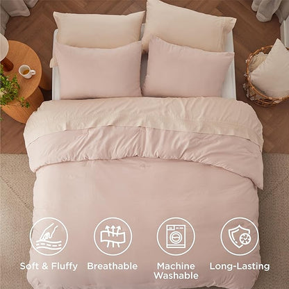 Bedsure Queen Comforter Set, Light Pink Soft Prewashed Bedding for All Seasons, 3 Pieces GentleSoft™ Bed Set, 1 Lightweight Comforter (90"x90") and 2 Pillowcases (20"x26")