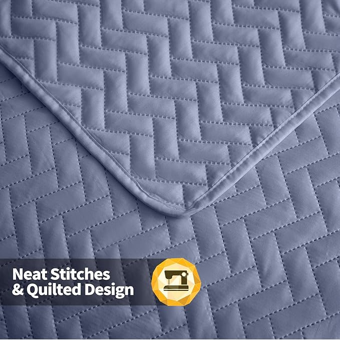 Maple&Stone Quilt Set Queen Size, Mineral Blue Lightweight Bedspread Ultrasonic Chevron Pattern Light Coverlet for All Season Comforter Bedding Decor - 3 Piece Queen Bed Cover Sets