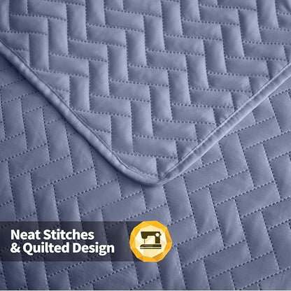 Maple&Stone Quilt Set Queen Size, Mineral Blue Lightweight Bedspread Ultrasonic Chevron Pattern Light Coverlet for All Season Comforter Bedding Decor - 3 Piece Queen Bed Cover Sets