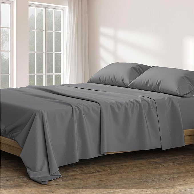 Ashton Sheets 100% Egyptian Cotton Split King Sheets Sets for Adjustable Bed - Luxury 1200 Thread Count Split Head King Sheets Sets (Dark Grey), Cooling, Sateen Weave 17" Deep Pocket Twin XL Sheets