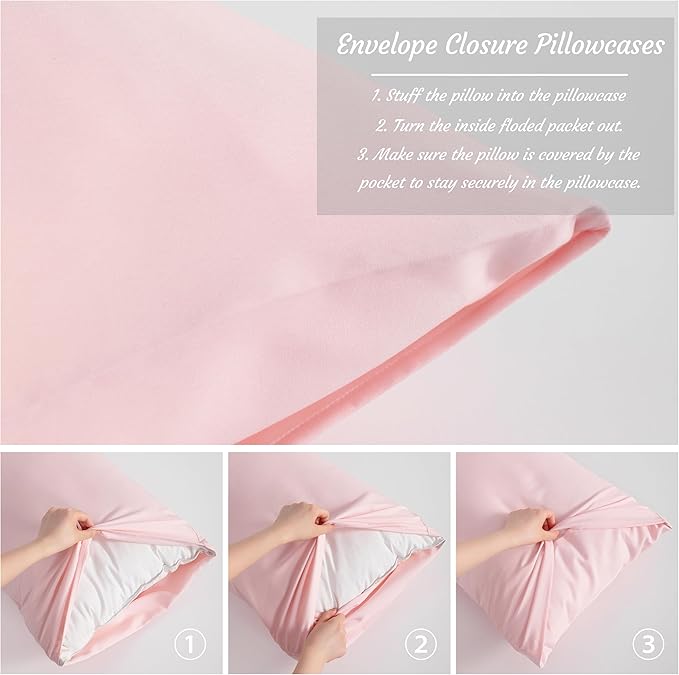 NTBAY Toddler Pillow Cases Set of 2, 2 Pack Brushed Microfiber 14x20 Pillow Cases, Soft, Wrinkle, Fade, Stain Resistant Blush Pink Pillow Cases with Envelope Closure, 14x20 Inches, Blush Pink