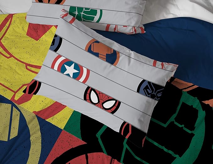 Jay Franco Kids Sheet Set with Fitted, Flat Sheets & Pillow Cover - Ultra-Soft Bedding with Pillowcase for Room Decor, Gray - Avengers, 4 Piece Queen