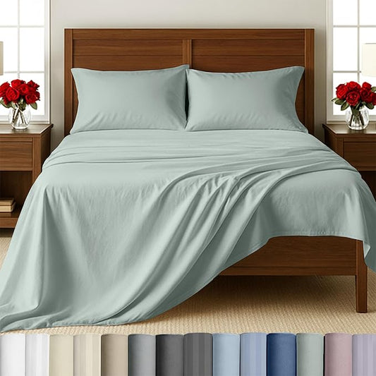 California Design Den - Luxury Queen Bed Sheets Set, Soft 100% Cotton Sheets Deep Pockets Snug Fit Elastic, 500 Thread Count Sateen, Cotton Sheets Set (Silver Sage)