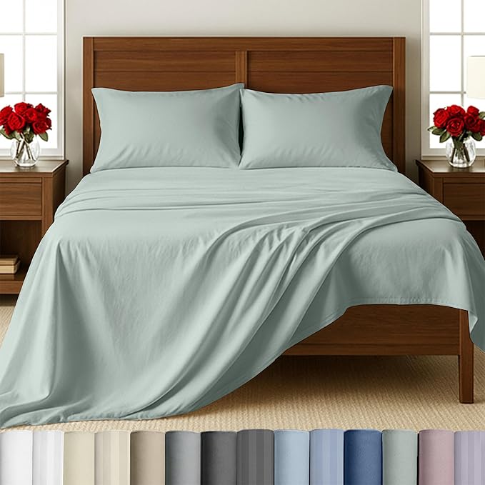California Design Den - King Cotton Sheets Set, Soft 100% Cotton Sheets, Deep Pockets Snug Fit Elastic, 500 Thread Count Sateen Sheet Sets for Bed (Silver Sage)