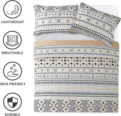 BEDIFANY Boho Quilt Bedding Set, 3 Pieces Stripe Queen Bedspread Lightweight Boho Queen Quilt, All-Season Bed Spread Coverlet Set for Bed Decoration