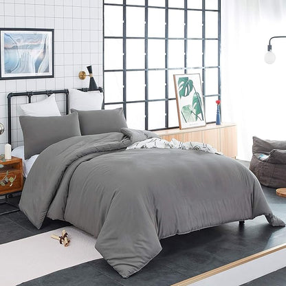 CLOTHKNOW Dark Grey Comforter Set California King Gray Bedding Comforter Sets Soft Grey Comforter Men Women Comforter with 2 x Pillow Cases