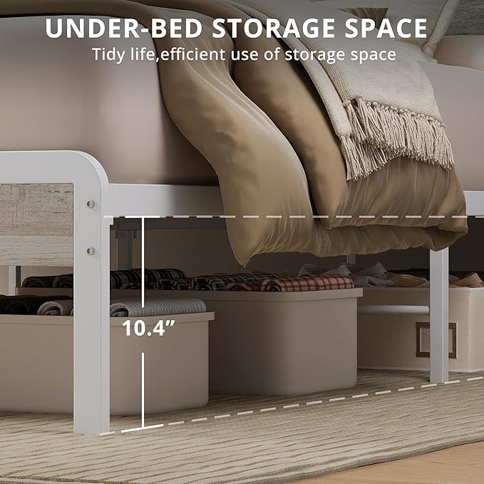 LIKIMIO King Bed Frame with Headboard, Wood Camas King with Strong Supports, Sturdy, Noise-Free, No Box Spring Needed, White Maple