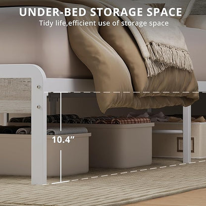 LIKIMIO King Bed Frame with Headboard, Wood Camas King with Strong Supports, Sturdy, Noise-Free, No Box Spring Needed, White Maple