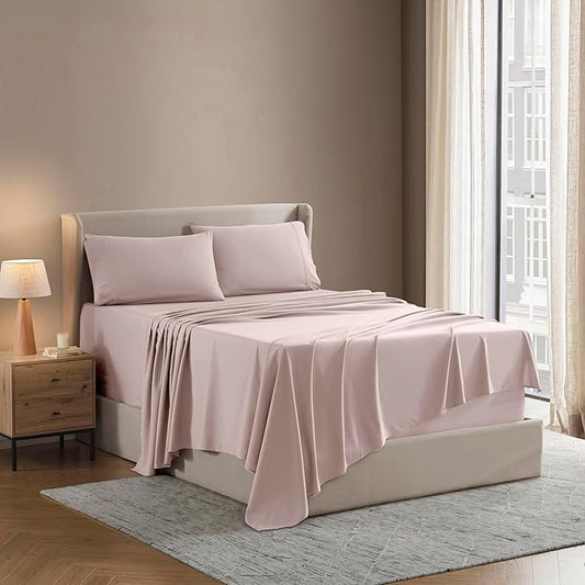 Nestl Full XL Sheet Set - Luxury 1800 Ultra-Soft Microfiber Full Extra Long Bed Sheets - Double Brushed - Deep Pockets - Easy Fit - 4 Piece Set - Bedding Sheets & Pillowcases (Full XL, Peach Beige)