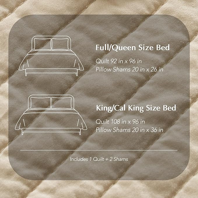 EVERGRACEHOME Cotton Sateen Quilt Set Queen Size, Pre-Washed Cotton Channel Stitch Coverlet Bedspread, 3 Pieces Lightweight Soft Bedding Sets for All Season, with 2 Pillow Shams, Light Sand