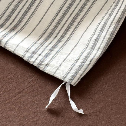 VM VOUGEMARKET Washed Cotton Duvet Cover King – Minimalist Neutral Tone, White Black Stripes,Breathable Lightweight Bedding Set for Contemporary Homes