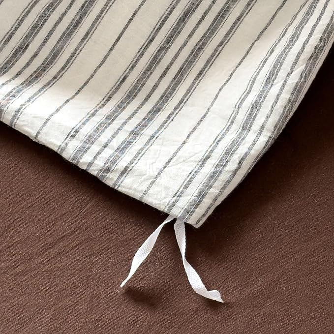 VM VOUGEMARKET Striped Duvet Cover Set, 100% Washed Cotton Textured Minimalist Bedding Set, Ticking Pinstripe Farmhouse, 3 Pieces, White Black Stripes, Queen Size