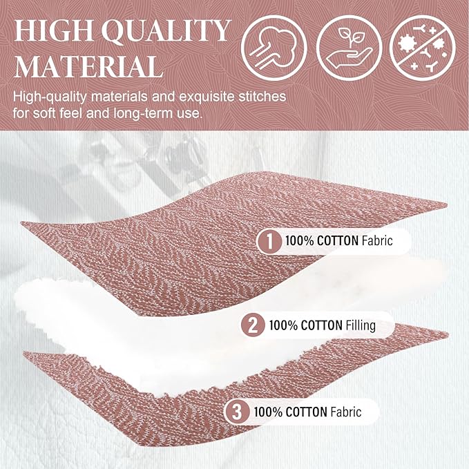 SahSahCasa Quilt Set Queen Size, 100% Cotton Quilt Bedding Set Bedspread, Botanical Pattern Solid Color Chic Lightweight Quilted Comforter for Queen Bed, White/Old Rose, All Season, 3 Pieces