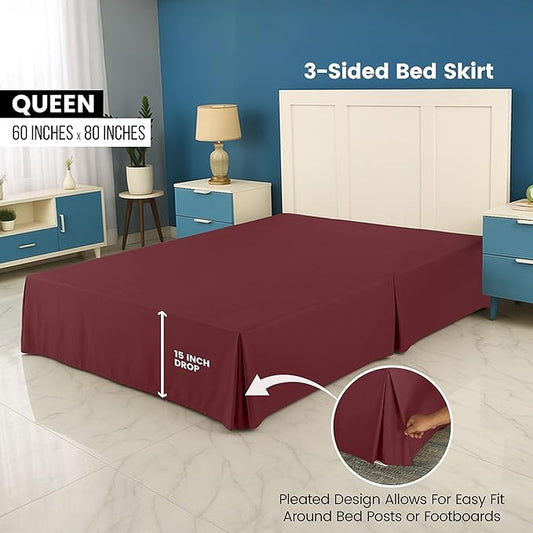 Utopia Bedding Queen Bed Skirt - Soft Quadruple Pleated Ruffle - Easy Fit with 16 Inch Tailored Drop - Hotel Quality, Shrinkage and Fade Resistant (Queen, Burgundy)