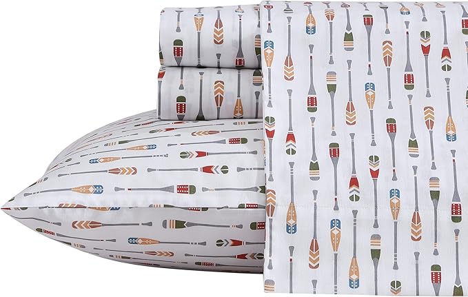 Eddie Bauer - King Sheets, Cotton Percale Bedding Set, Crisp & Cool Home Decor (Canoe Lake Paddle, King)