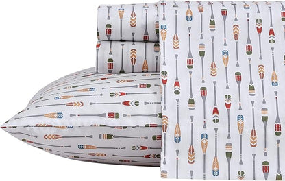 Eddie Bauer - King Sheets, Cotton Percale Bedding Set, Crisp & Cool Home Decor (Canoe Lake Paddle, King)