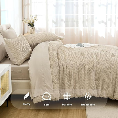 Andency California King Comforter Set Khaki - 7 Pieces Bed in a Bag Cal King Bedding Comforter Sets, Tufted Lightweight Fluffy Bed Set with Comforter, Sheets, Pillowcases & Shams
