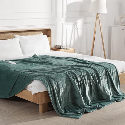 Heated Blanket Full Electric Blanket 72X84in - Fast Heating Blanket for Adults Ultra Soft Flannel Blankets with 5 Heat Levels & 10 Hrs Timer, Machine Washable, Bed Warm Blanket for Winter, Green