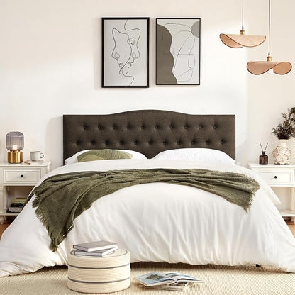 Tufted Headboard Full Size, Solid Wood Adjustable Height Head Board, Brown | Upholstered Full XL Headboard Only with Durable Solid Wood Legs, Adjustable Height 37-51 in, Fabric Button Diamond HeadBoards