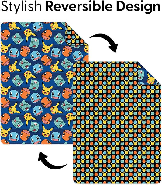 Northwest Pokemon Striped Favorites Twin Quilted Blanket, Cozy Fantasy Bedding for Gamers, Kids & Adults, Throw for Bedroom, Sofa, or Game Room Décor, 60 x 90 Inches