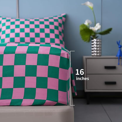 Best Season Bed Sheet Set 4 Piece -Full Size-Soft Durable Microfiber Bedding Sheet Set,Deep Pocket,Stain,Fade & Wrinkle Resistant (Plaid Pink&Green)