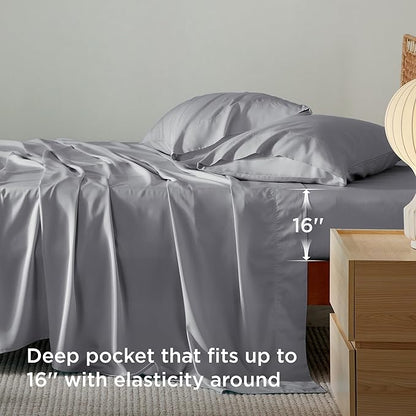 Bedsure Cooling Sheets Twin XL, Rayon Derived from Bamboo, PureWoven, Breathable & Soft Twin XL Sheet Sets, Deep Pocket Up to 16 Inches, Hotel Luxury Silky Dorm Bedding for Hot Sleepers, Silver Grey