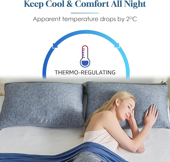 CHOSHOME Cooling Pillow Cases Zipper Pillow Covers Q-Max > 0.45 Zippered Pillowcases for Hot Sleepers, Soft, Breathable, Skin-Friendly, 2 Pack (Queen, 20"x30", Navy Blue)