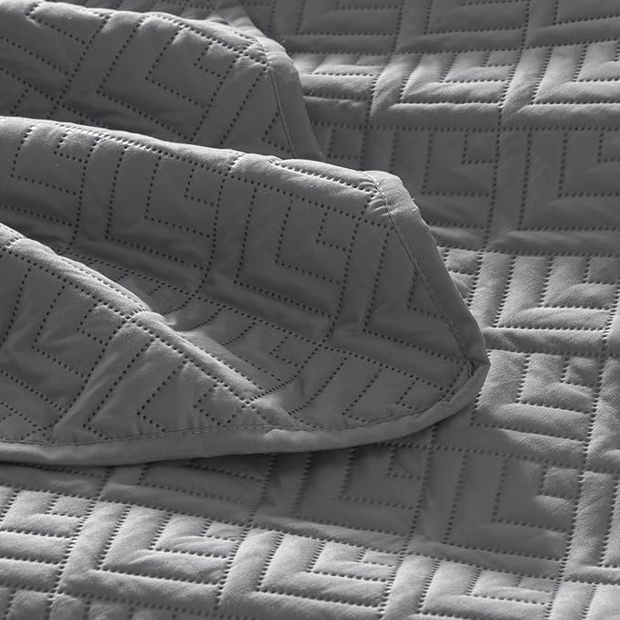 EXQ Home Quilt Set Full Queen Size Grey 3 Piece,Lightweight Soft Coverlet Squares Pattern Bedspread Set for All Season(1 Quilt,2 Pillow Shams)