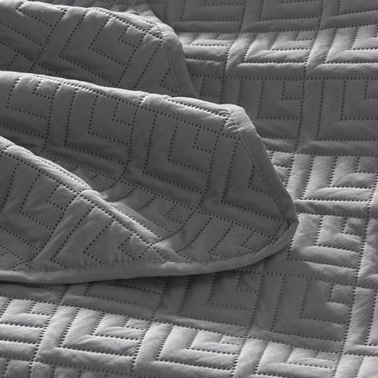 EXQ Home Quilt Set Full Queen Size Grey 3 Piece,Lightweight Soft Coverlet Squares Pattern Bedspread Set for All Season(1 Quilt,2 Pillow Shams)