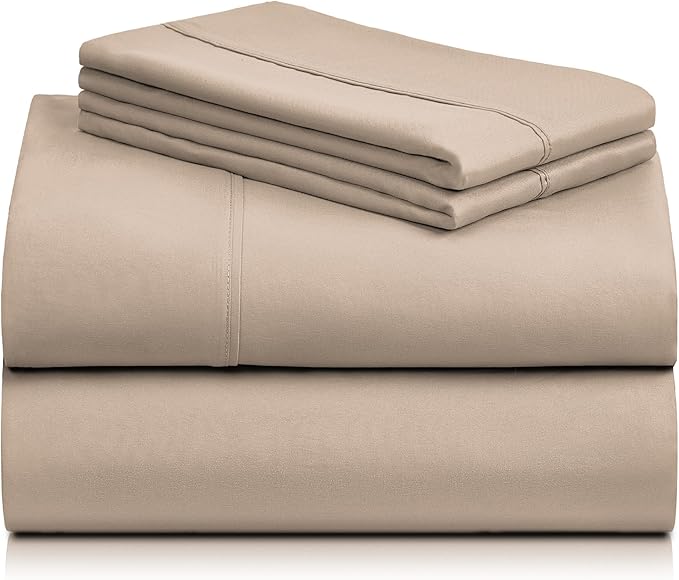 LuxClub 4 PC Full Sheet Set, Breathable Luxury Bed Sheets, Deep Pockets 18" Wrinkle Free Cooling Bed Sheets Machine Washable Hotel Bedding Silky Soft - Light Khaki Full