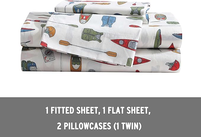 Eddie Bauer - Queen Sheets, Cotton Percale Bedding Set, Crisp & Cool Home Decor (Kayak Adventure, Queen)