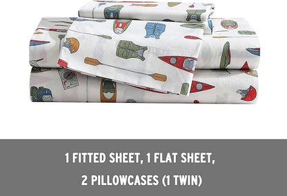 Eddie Bauer - Full Sheets, Cotton Percale Bedding Set, Crisp & Cool Home Decor (Kayak Adventure, Full)